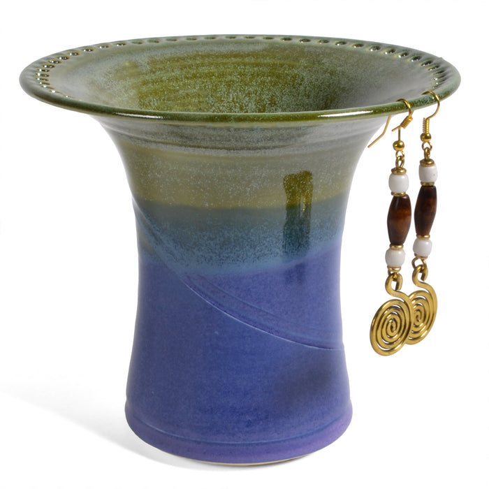 Barb Lund Pottery Earring Holder, Lime/Purple