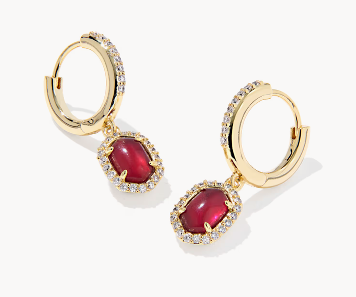 Daphne Crystal Frame Huggie Gold Dark Burgundy Illusion Earrings Kendra Scott