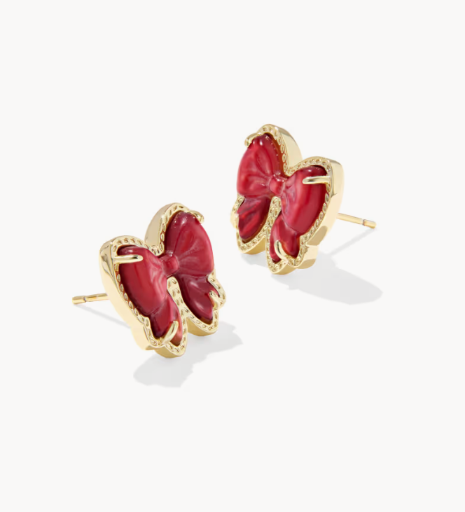 Haley Bow Gold Scarlet Red MOP Stud Earrings Kendra Scott