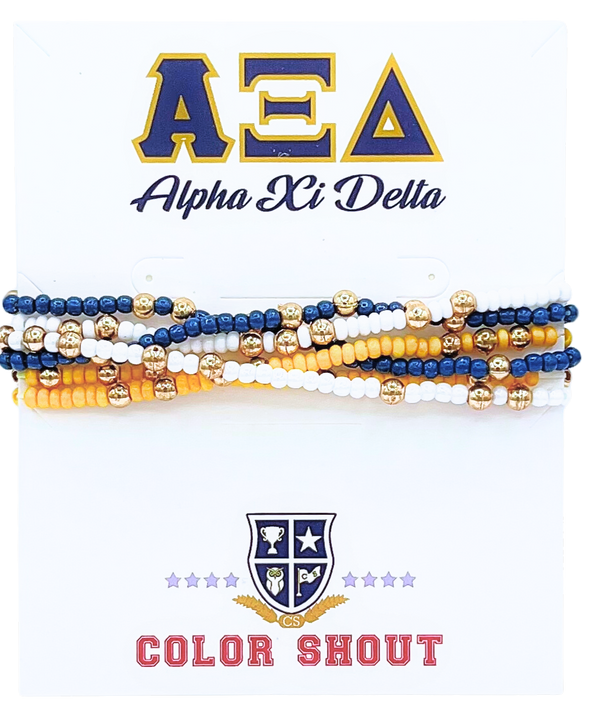 6 Beaded Stretch Bracelets- Alpha Xi Delta