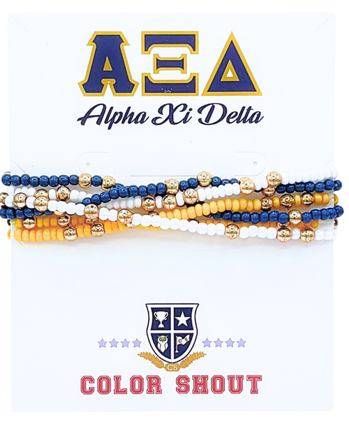 6 Beaded Stretch Bracelets- Alpha Xi Delta