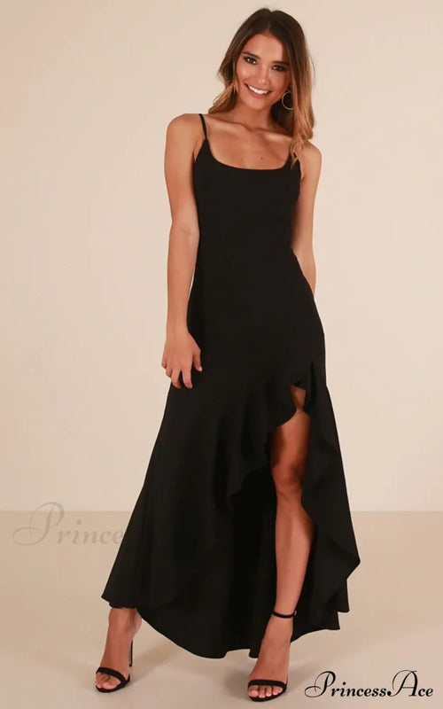 Asymmetric Flounce Long Dress S / Red Dresses
