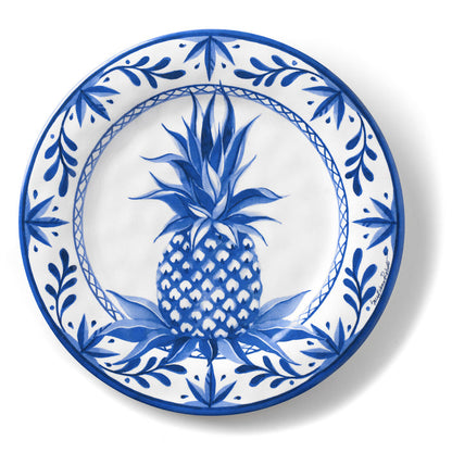 Bamboo Table Blue Pineapple 8.5-inch Salad Lunch Plate, Set of 4