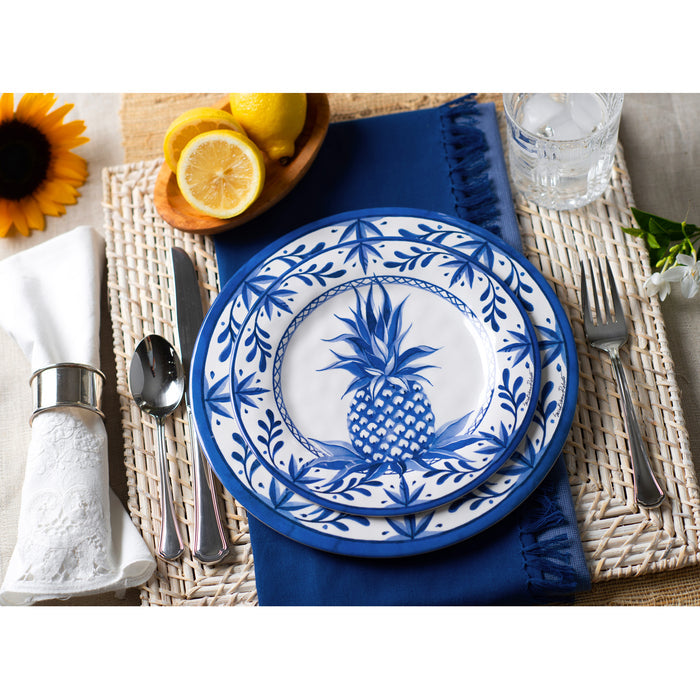 Bamboo Table Blue Pineapple 8.5-inch Salad Lunch Plate, Set of 4