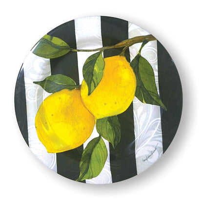 Bamboo Table Lemon Branch Stripe Dinner Plate, Set of 4, Eco-friendly, Biodegradable Alternative to Melamine