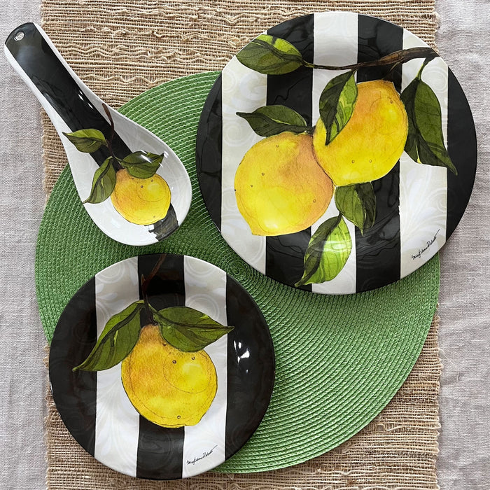 Bamboo Table Lemon Branch Stripe Dinner Plate, Set of 4, Eco-friendly, Biodegradable Alternative to Melamine