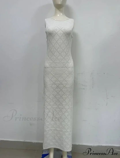 Beachwear Out Knitted Sleeveless Slit Tank Maxi Dress White / S