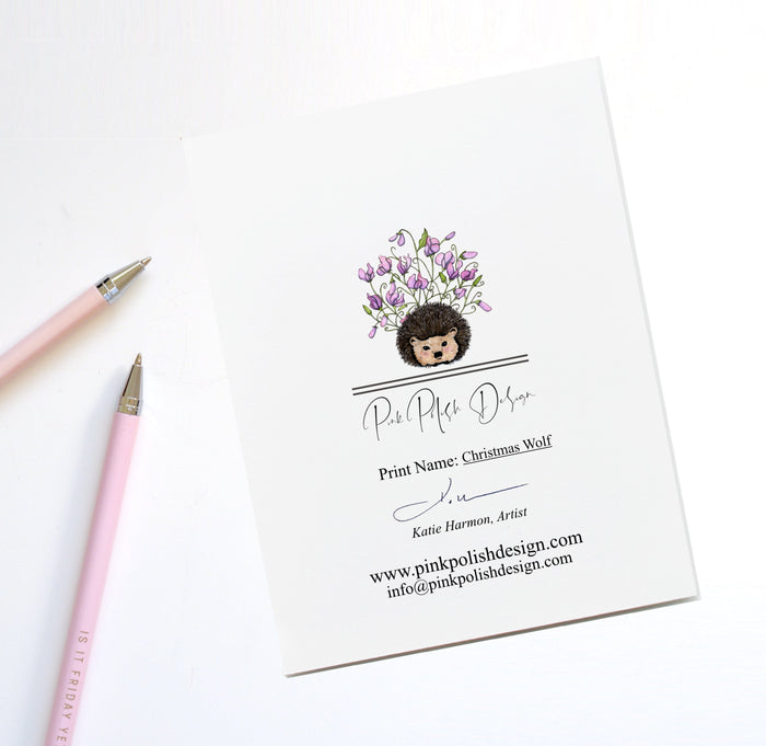 PinkPolish Design Note Cards "Christmas Wolf" Handmade Notecard