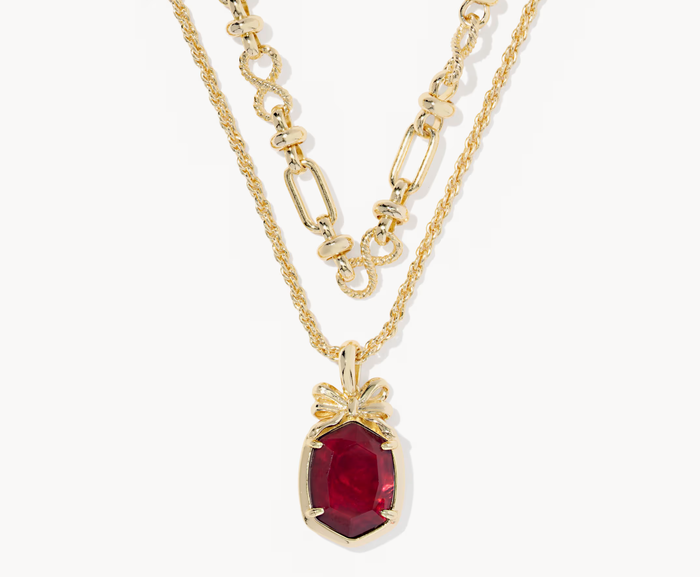 Daphne Bow Multi Strand Gold Dark Burgundy Illusion Necklace Kendra Scott