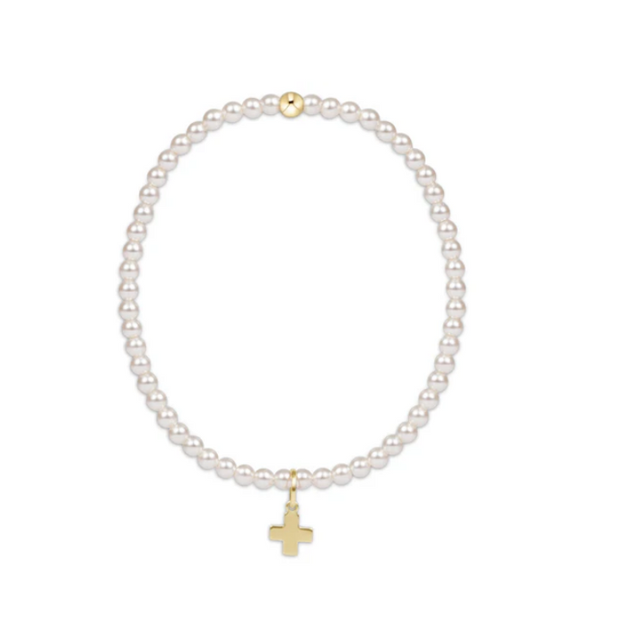 Enewton - Classic Pearl 3mm Bead Bracelet - Signature Cross - Gold - Findlay Rowe Designs