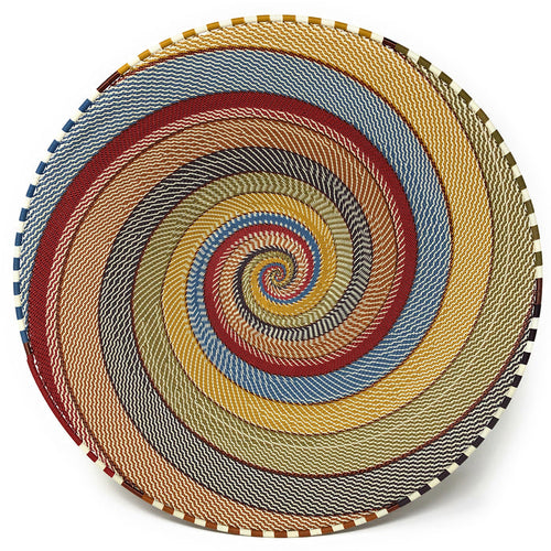 Fair Trade Zulu Telephone Wire 16-inch Platter Basket, Intricate Swirl Pattern, White Desert