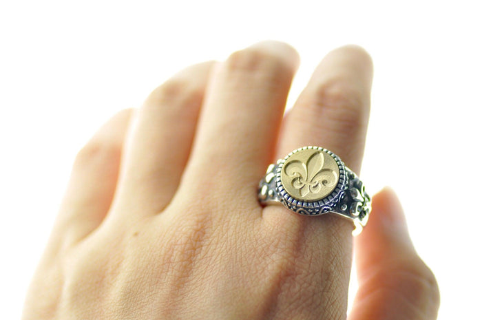 Fleur De Lis Signet Ring - Backtozero B20 - 12f, 12mm, 12mm ring, accessory, Fleur de Lis, him, jewelry, ring, signet ring, size 10, size 11, size 8, size 9, wax seal, wax seal ring, wax seal stamp