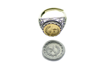 Laurel Wreath Initial Signet Ring - Backtozero B20 - 12l, 12mm, 12mm ring, 1initial, Custom, custom ring, her, Initial, lace, One Initial, Personalized, ring, signet ring, size 10, size 7, size 8, size 9, wax seal, wax seal ring, wreath