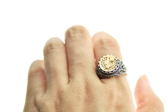 Laurel Wreath Initial Signet Ring - Backtozero B20 - 12l, 12mm, 12mm ring, 1initial, Custom, custom ring, her, Initial, lace, One Initial, Personalized, ring, signet ring, size 10, size 7, size 8, size 9, wax seal, wax seal ring, wreath