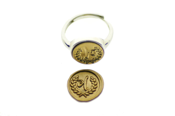 Laurel Wreath Initial Signet Ring - Backtozero B20 - 12m, 12mm, 12mm ring, 1initial, Custom, custom ring, her, Initial, One Initial, Personalized, ring, signet ring, size 7, size 8, wax seal, wax seal ring, wreath
