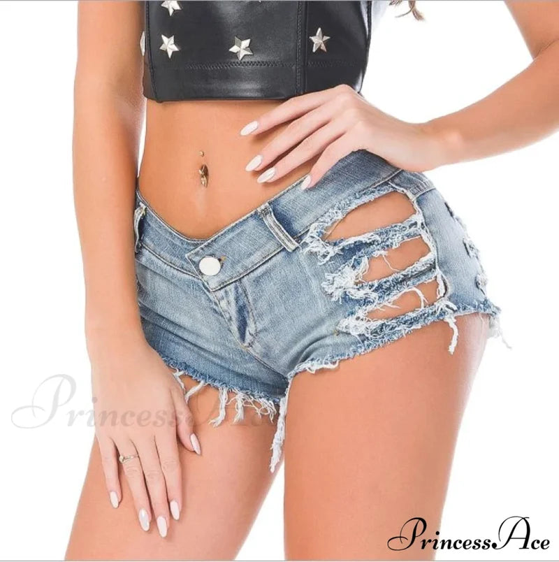 Low Denim Bandage Brief Hole Club Jeans Skinny Dj Blue Women Dance Waist Ripped Mini Shorts White