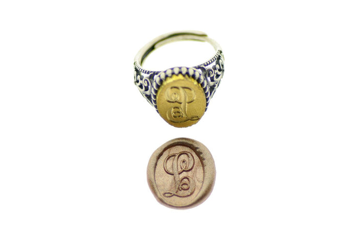 Monogram Initial Signet Ring - Backtozero B20 - 1 initial, 1115f, 11x15mm, 11x15mm ring, 1initial, accessory, Custom, jewelry, Letter, new york, One Initial, oval, oval ring, Personalized, ring, signet ring, size 10, size 6, size 7, size 8, size 9, wax seal, wax seal stamp