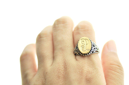 Monogram Initial Signet Ring - Backtozero B20 - 1 initial, 1115f, 11x15mm, 11x15mm ring, 1initial, accessory, Custom, jewelry, Letter, new york, One Initial, oval, oval ring, Personalized, ring, signet ring, size 10, size 6, size 7, size 8, size 9, wax seal, wax seal stamp