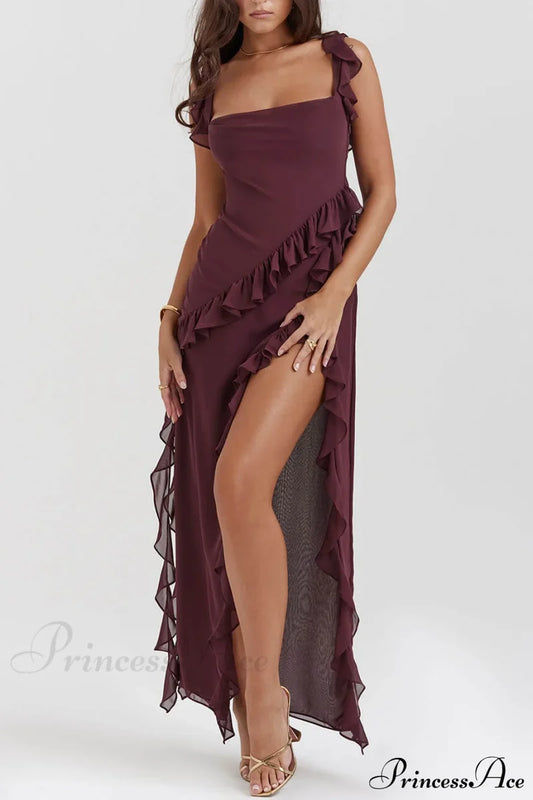 Mulberry Ruffle Stylish Maxi Dress Brick Red / S Dresses