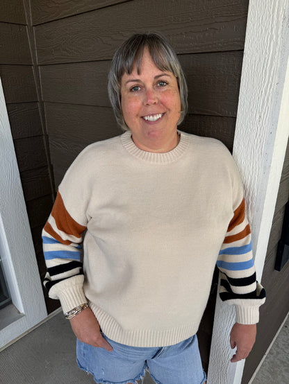 Plus Size Stripe Sleeve Sweater