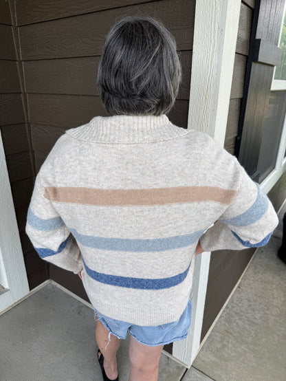 Plus Striped Pullover Collared Sweater