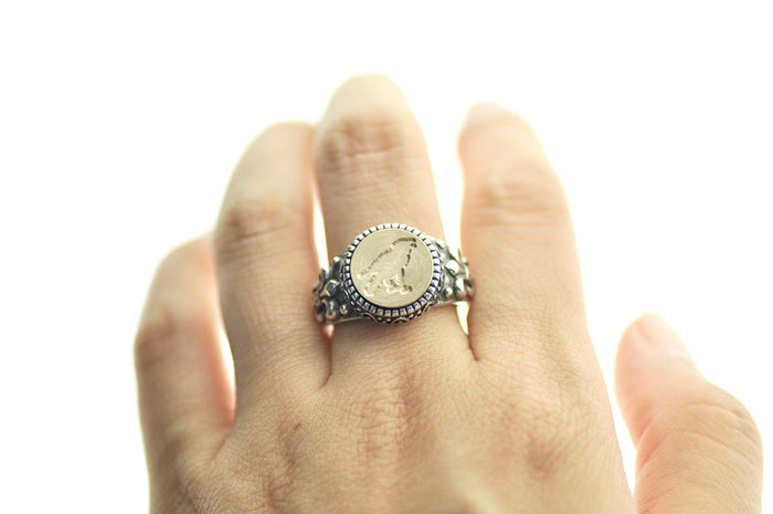 Raven Signet Ring - Backtozero B20 - 12f, 12mm, 12mm ring, accessory, Bird, crow, Fleur de Lis, halloween, him, jewelry, raven, ring, signet ring, size 10, size 11, size 8, size 9, wax seal, wax seal ring, wax seal stamp, Woodland Animal