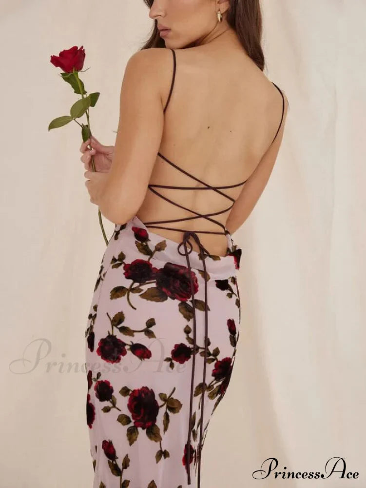 Rose Backless Stylish Maxi Dress Dresses