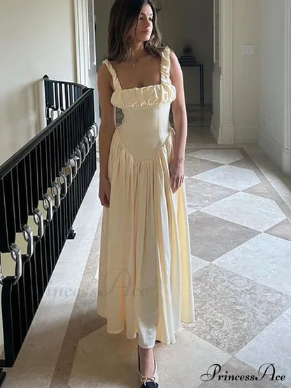 Ruched Strap Stylish Frill Maxi Dress