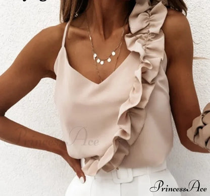 Ruffle Spaghetti Warm-Season Blouse Muyogrt Neck Strap V Backless Sleeveless Women Casual Shirts