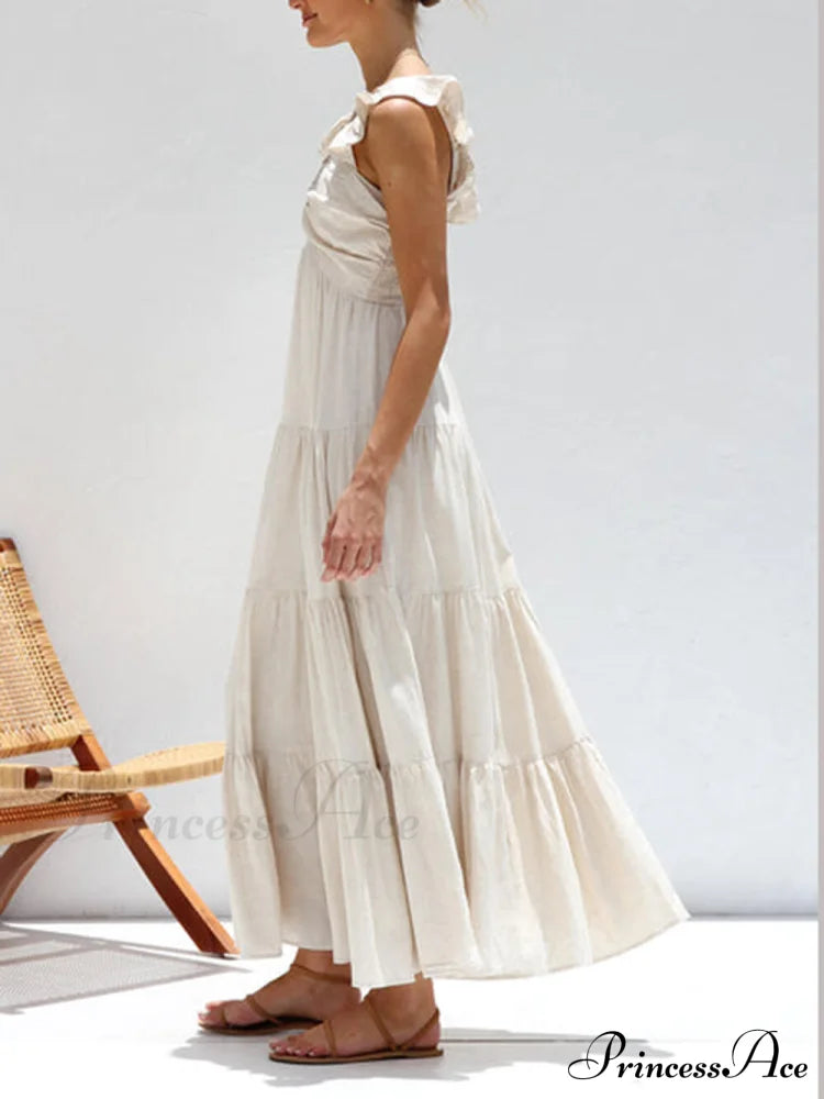 Ruffled Flying Sleeves Smocked Graceful Back Tiered Vacation Maxi Dress Dresses