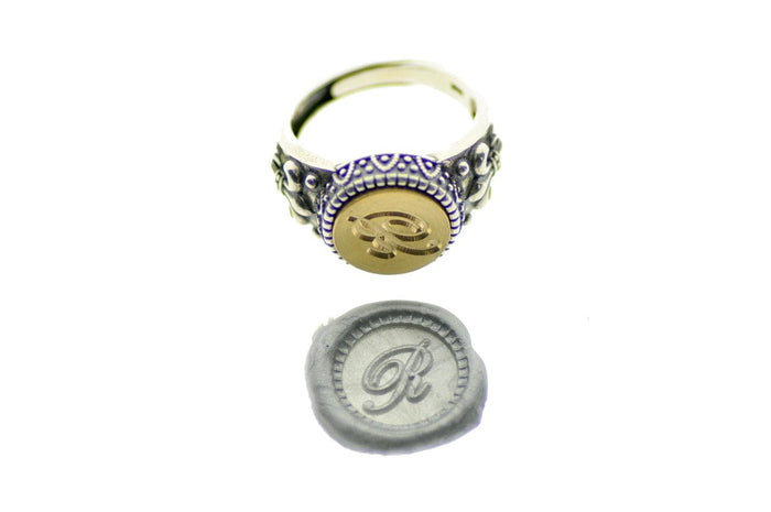 Script Initial Signet Ring - Backtozero B20 - 12f, 12mm, 12mm ring, 1initial, accessory, Custom, custom ring, Fleur de Lis, him, Initial, jewelry, One Initial, Personalized, ring, signet ring, size 10, size 11, size 8, size 9, wax seal, wax seal ring, wax seal stamp