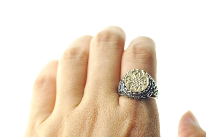 Shamrock Signet Ring - Backtozero B20 - 12l, 12mm, 12mm ring, Clover, her, lace, luck, Lucky, ring, signet ring, size 10, size 7, size 8, size 9, wax seal, wax seal ring