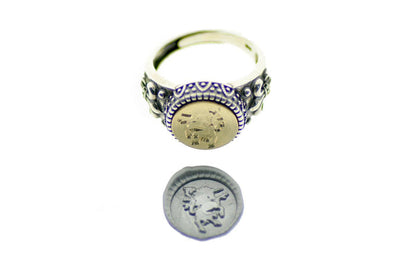 Unicorn Signet Ring - Backtozero B20 - 12f, 12mm, 12mm ring, accessory, Fleur de Lis, him, jewelry, Mythical Creatures, ring, signet ring, size 10, size 11, size 8, size 9, unicorn, wax seal, wax seal ring, wax seal stamp