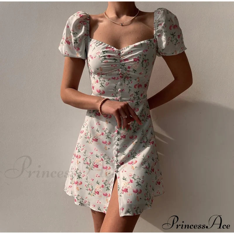 V-Neck Lace Up Lantern Sleeve Ruffles Dress M / Green Dresses