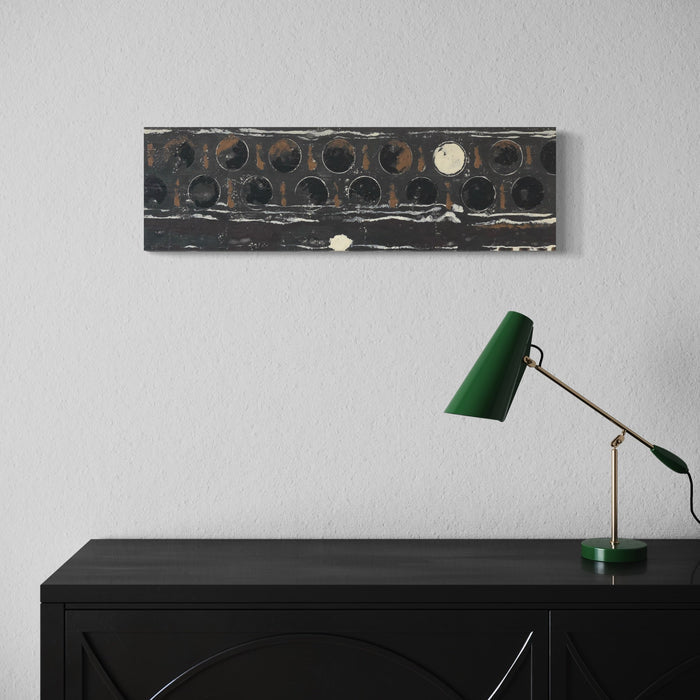 A photo of the artwork Vault Lights(Treads & Risers-2), by Cora Jane Glasser, hanging on a wall.