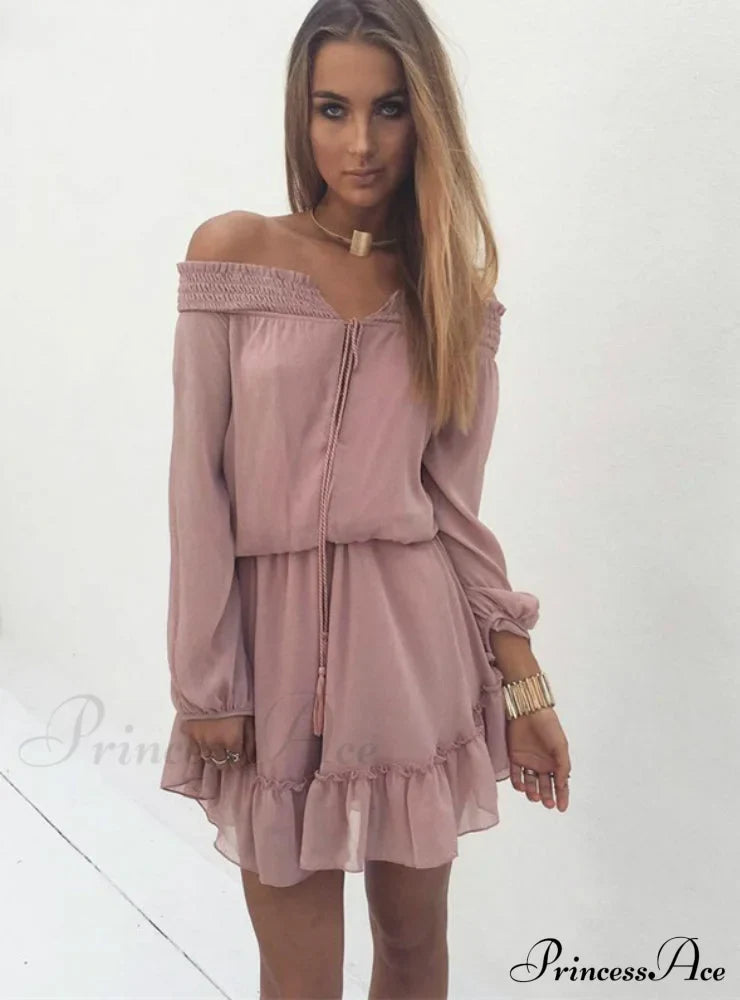 Vintage Off Shoulder Chiffon Dress With Long Lantern Sleeves S / Green Dresses